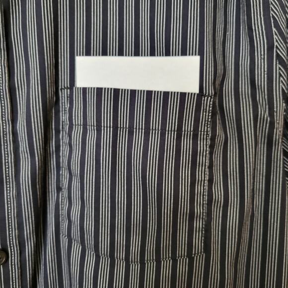 Express Men's L Button Down Shirt Long Sleeve 2 Button Cuff Pocket Black Stripe - Picture 3 of 13